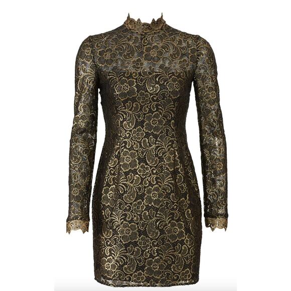 Rachel Zoe Black Metallic Lace Mini Sheath Dress Size 2 Designer Cocktail $465 - Picture 5 of 9